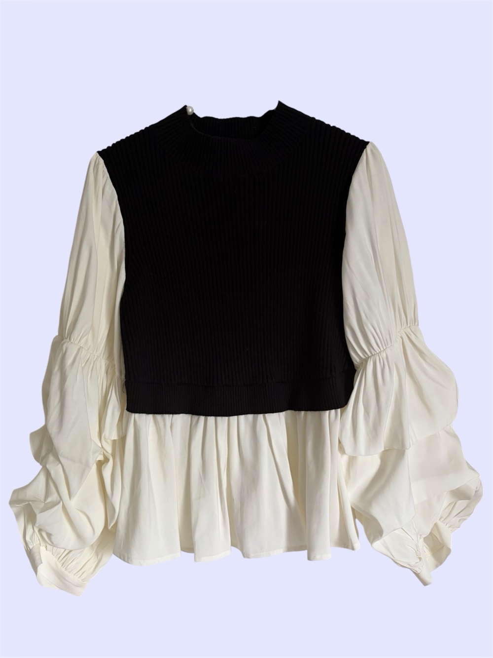 English Factory Mixed Media Top Medium Black/Ivory